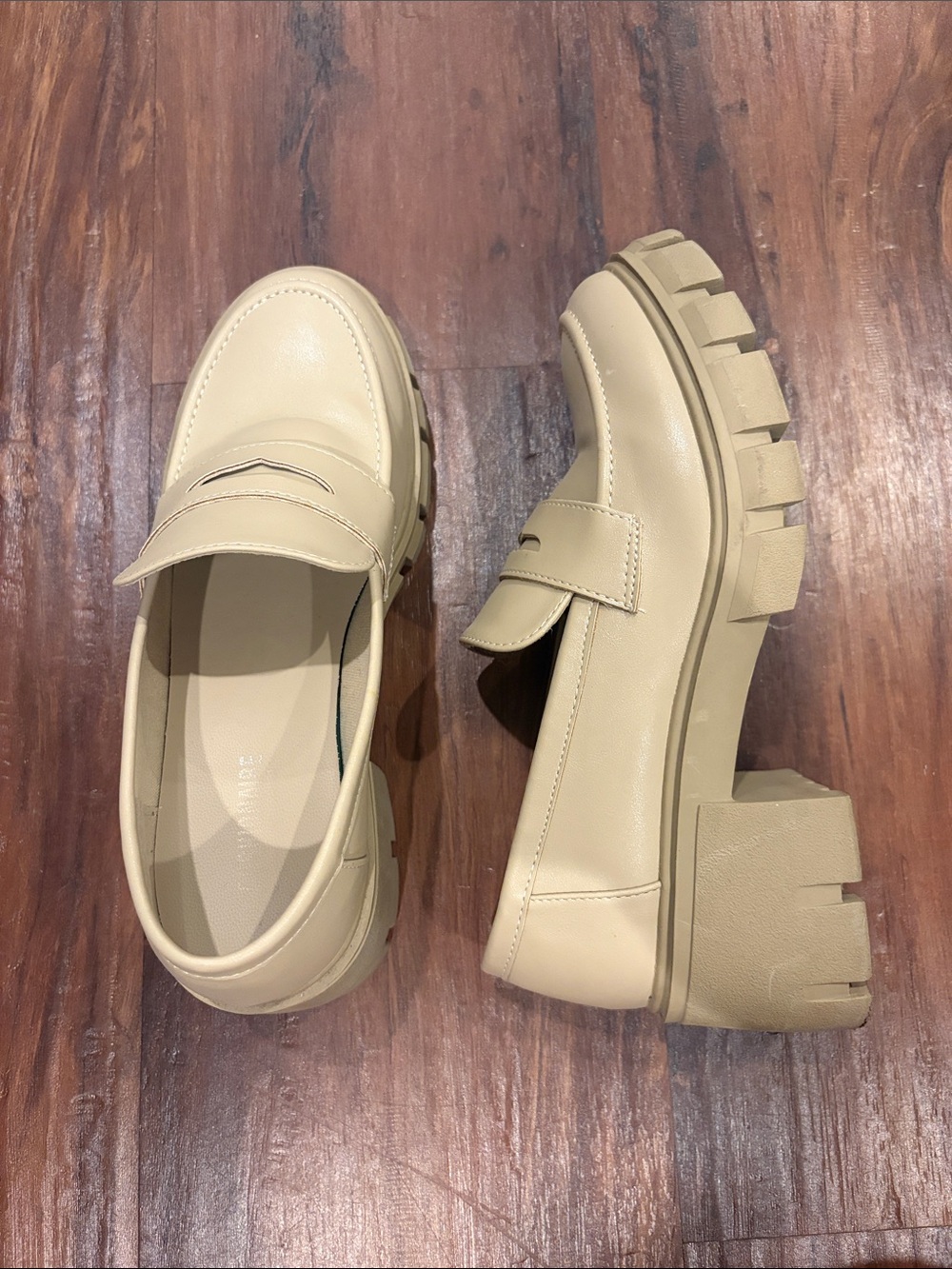 Chunky Platform Loafers in Beige